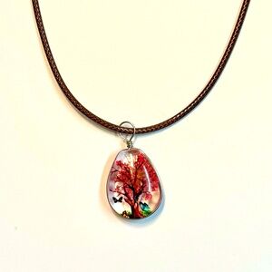 Handmade Lace Dried Flowers Oval Pendant Necklace #20